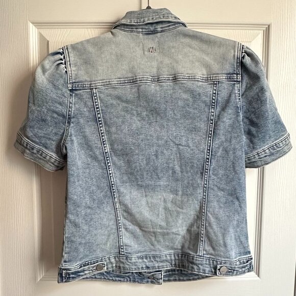 Wash Lab Women's Medium Denim Jean Jacket Short Puff Sleeve Light Wash Button Up - Picture 2 of 12
